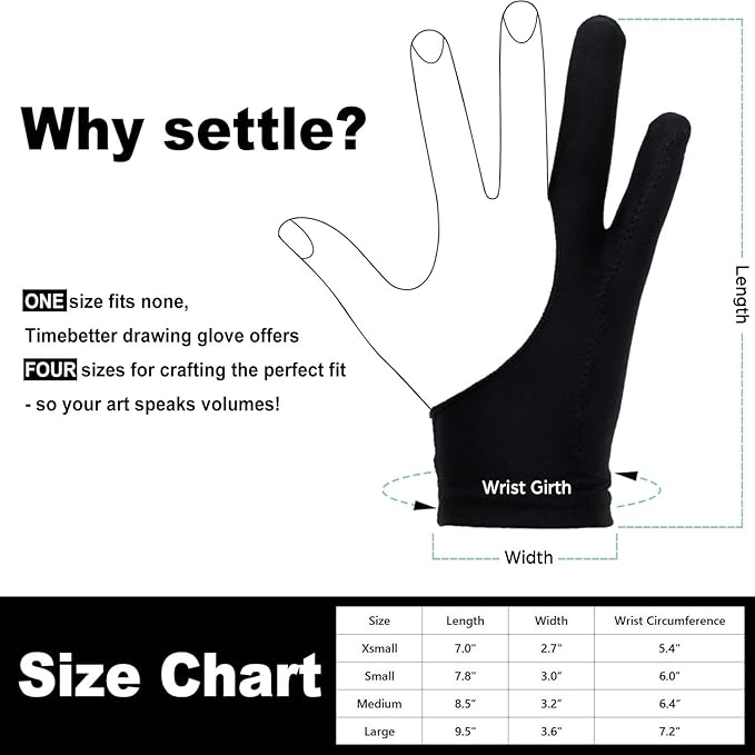 Drawing Glove, Artist Glove for Drawing Tablet iPad, Digital Art Palm Rejection Glove, Good for Left and Right Hand – M, 2 Pack