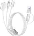 Temdan for Travel Vacation Essentials,3 in 2 USB C Cable for Apple Watch Charger/iPhone 16 Charger/Lightning,Multi Charging Cable Cord,Camping Essentials,Designed for iWatch &iPhone 16-12-4FT White
