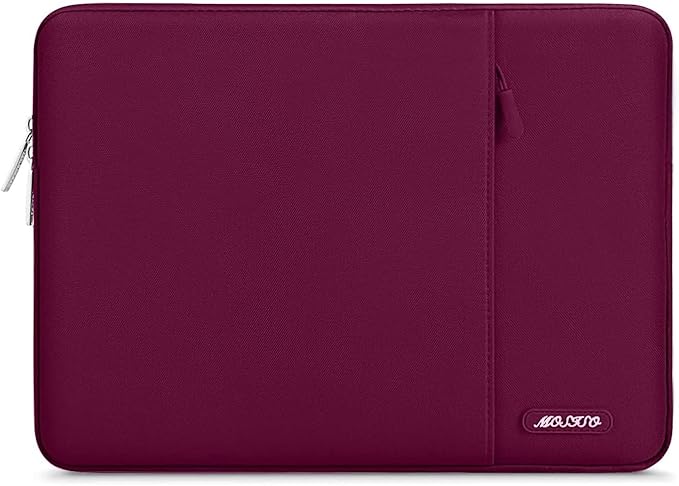 MOSISO Laptop Case 16 inch, 15-15.6 inch Laptop Sleeve Compatible with MacBook Pro 16 M4 M3 M2 M1, HP Acer Dell Lenovo ASUS Notebook, Polyester Vertical Computer Sleeve Bag with Pocket, Wine Red