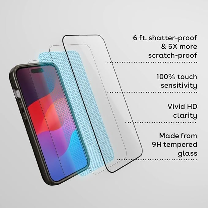CASETiFY Impact HD Screen Protector [Strengthened 9H aluminosilicate glass, applicator included] for iPhone 15