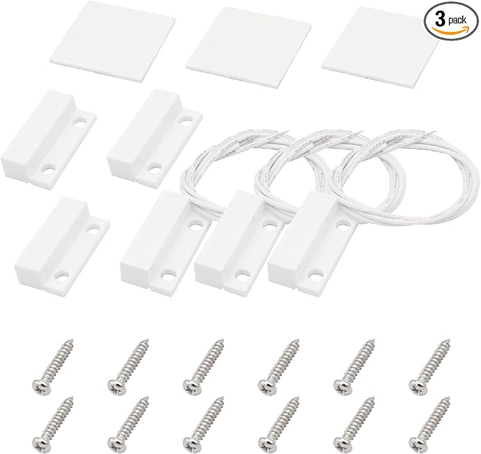 3Pcs Magnetic Reed Switch Wired Surface Mount Normally Open NO Contact Sensor Alarm Magnetic Door Switch with 2 Wires, ABS, MC-38