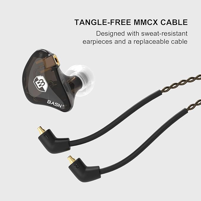 BASN in Ear Monitor Headphones for Musicians, Bsinger 2nd Generation Sound Isolating Earphones with Dual Dynamic Drivers Detachable MMCX Cable (Brown)…