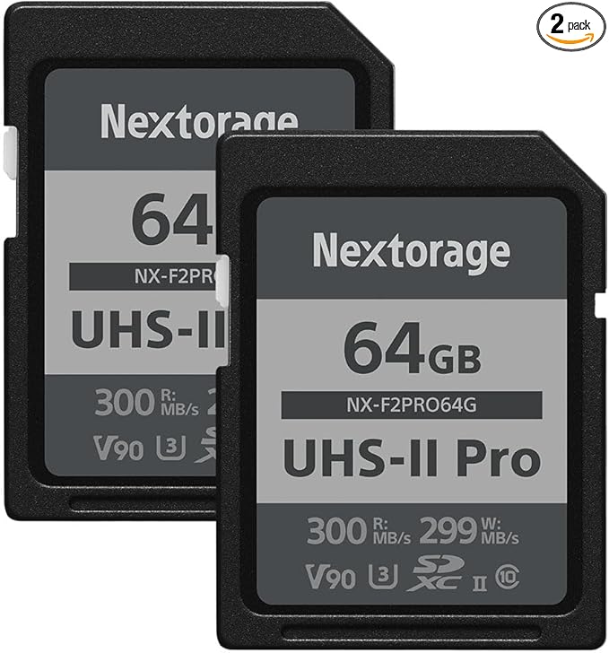Nextorage 64GB 2pack SDXC UHS-II V90 SD Card Japanese Brand pSLC Max. Write Speed 299MB/s Max. Read Speed 300MB/s 4K Recording F2PRO Series 2P-F2PRO64G SDXC Card for Digital Camera