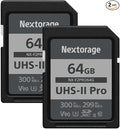 Nextorage 64GB 2pack SDXC UHS-II V90 SD Card Japanese Brand pSLC Max. Write Speed 299MB/s Max. Read Speed 300MB/s 4K Recording F2PRO Series 2P-F2PRO64G SDXC Card for Digital Camera