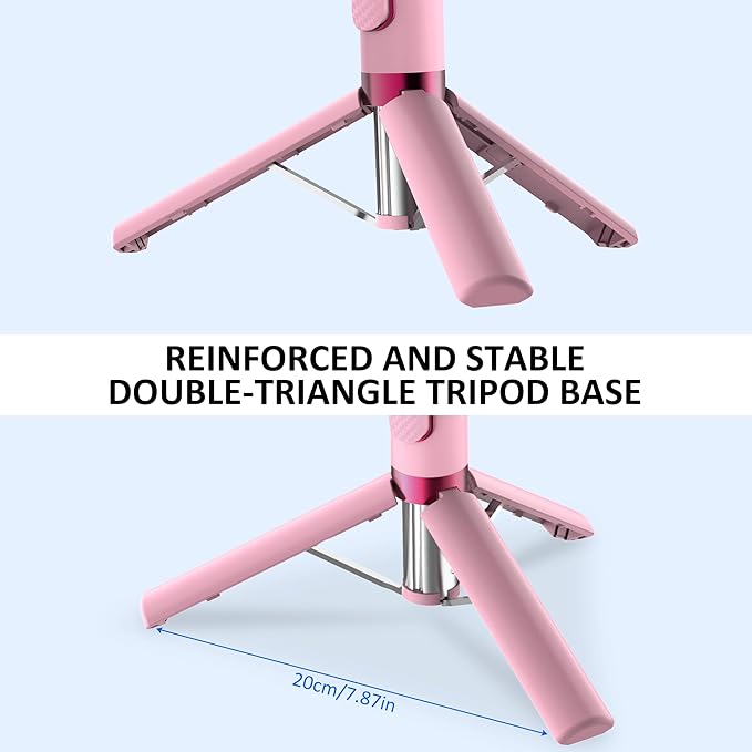 Selfie Stick Tripod, Foldable Cellphone Tripod with Remote for Group Selfies/Live Streaming/Video Recording, for iPhone Series Android, Pink