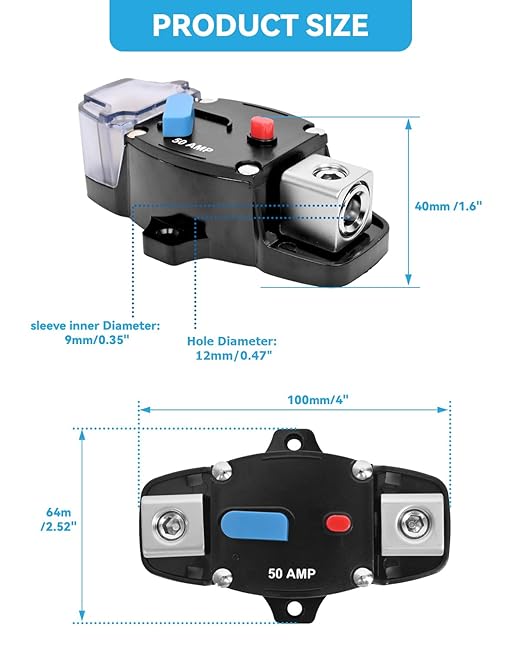 30 Amp Circuit Breaker 12-48 Volt DC 30A Self Recovery Resettable High Amp Circuit Breaker with Manual Reset Button for Automotive RV Marine Boat Car Audio and Amps Protection