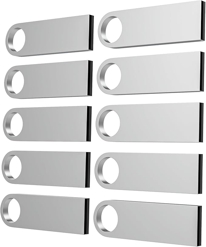 ABLAZE 128MB Flash Drive 10 Pack, Metal USB 2.0 Thumb Drives with Keychains USB Sticks Pendrives (Sliver)