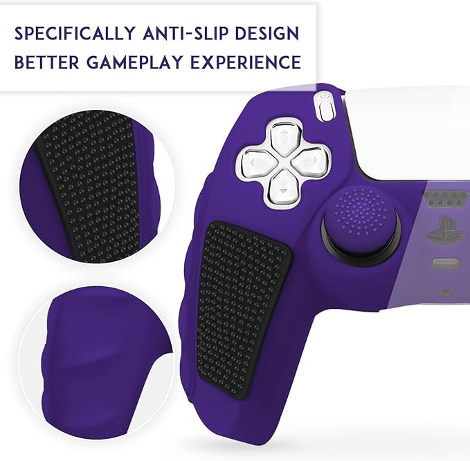 SIKEMAY Anti-Slip PS5 Controller Skin, Soft Thicken Non-Slip Silicone Gel Protective Cover Case for PlayStation 5, 2 Pack with 8 x Thumb Grip Caps