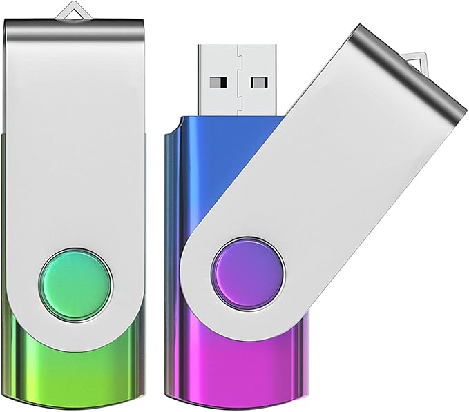 ABLAZE 4GB Flash Drive 2 Pack, USB 2.0 Thumb Drives with Lanyards Swivel USB Memory Stick 4GB（Green and Purple