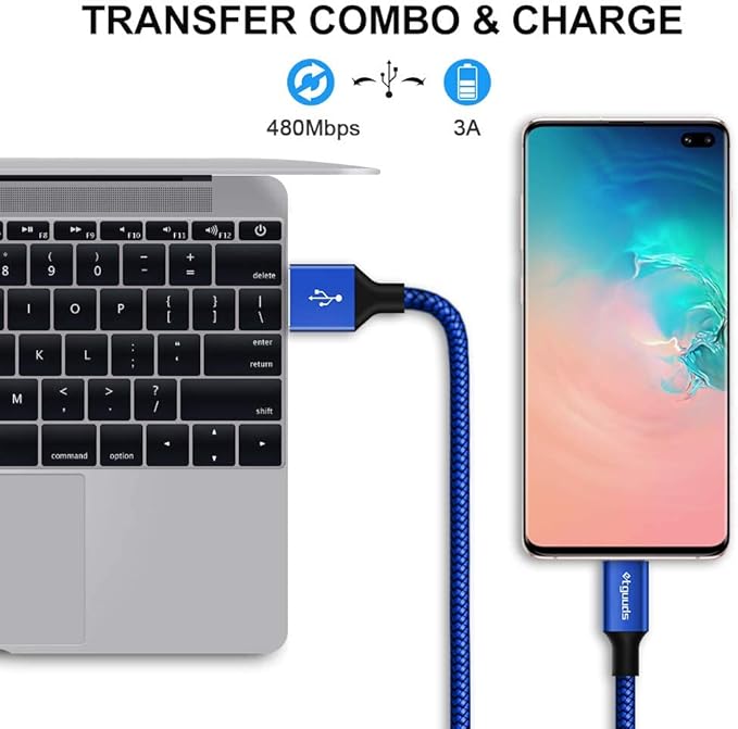 etguuds 6.6ft USB A to USB C Cable 3A Fast Charging, 2-Pack USB A to USB Type C Charger Cord for iPhone 16 15 Pro/Pro Max/Plus, for Samsung Galaxy S24 S23 S22 S21 S20 S10 A55 A54 Flip Note, Moto, Blue