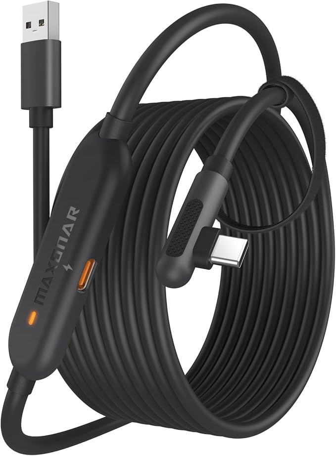 Maxonar VR Charging Link Cable 20FT (Next-Gen Chip) Compatible with Meta Quest 3S/Quest 3/Oculus Quest 2/Pico 4 Accessories and PC/SteamVR, Awesome Gift-5Gbps USB 3.0 to USB C Cable-Black
