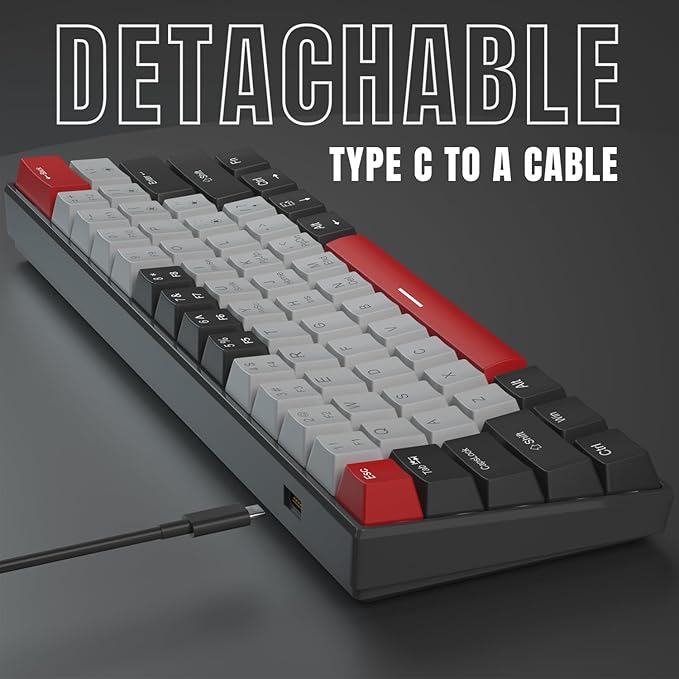 60% Mechanical Gaming Keyboard,Mixed Color Keycaps Gaming Keyboard with Clicky Blue Switches, Detachable Type-C Cable Mini Keyboard with Blue LED Light for/PC/Laptop
