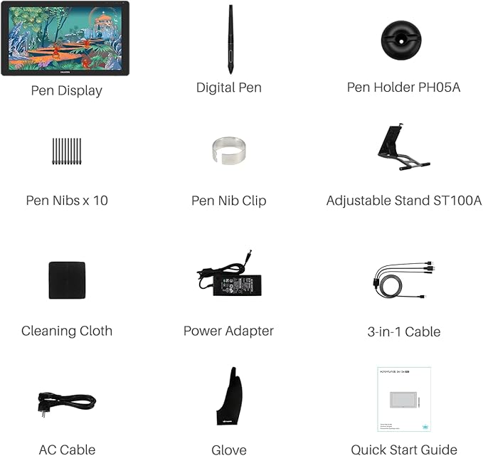 HUION Kamvas 24 QHD Drawing Tablet with Screen, 2.5K Graphics Art Tablet, 23.8inch Drawing Monitor USB-C Connection for Artist, Work with Mac, Windows, Linux, Android