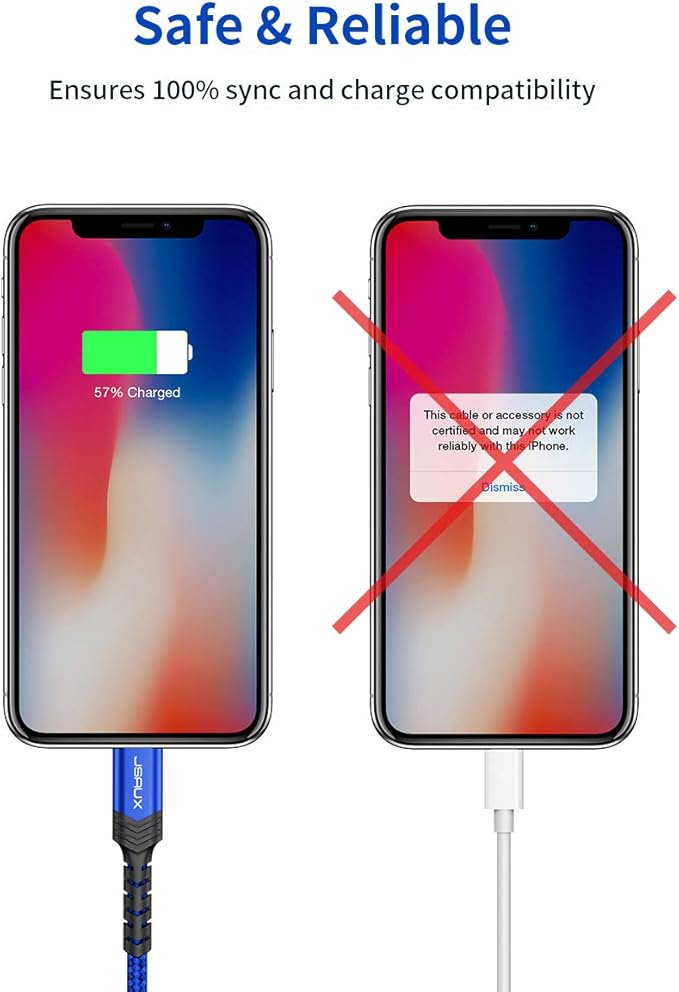JSAUX Apple MFi Certified Lightning Cable 6ft, iPhone Charger Cable Nylon Braided Heavy Duty, Upgraded C89 USB Lightning Cord for iPhone 11 Xs Max X XR 8 7 6s 6 Plus SE 5 5s, iPad, iPod-Blue