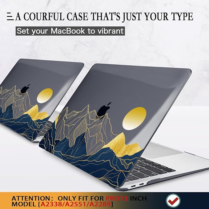 CISSOOK Compatible with MacBook Pro 13 inch Case M2 2025-2020 Release A2338 M2 M1 A2251 A2289, Plastic Hard Shell & Keyboard Cover for Pro 13 inch M2 with Touch Bar, Mountain & Raised Sun