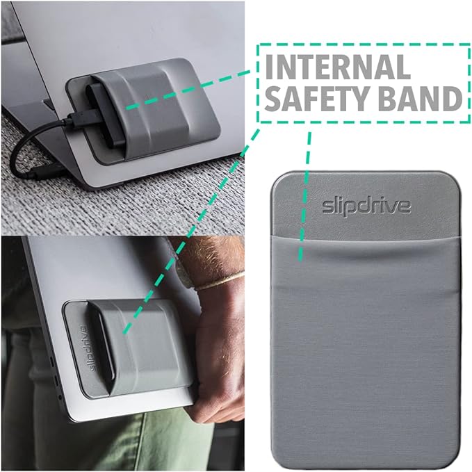Slipdrive - Portable Hard Drive Sleeve for Laptop - SSD Solid State Drive - Reusable Adhesive - 5” x 3.2” Stick on External Hard Drive Carrying Case - Travel Pocket Pouch (Small, Gray)