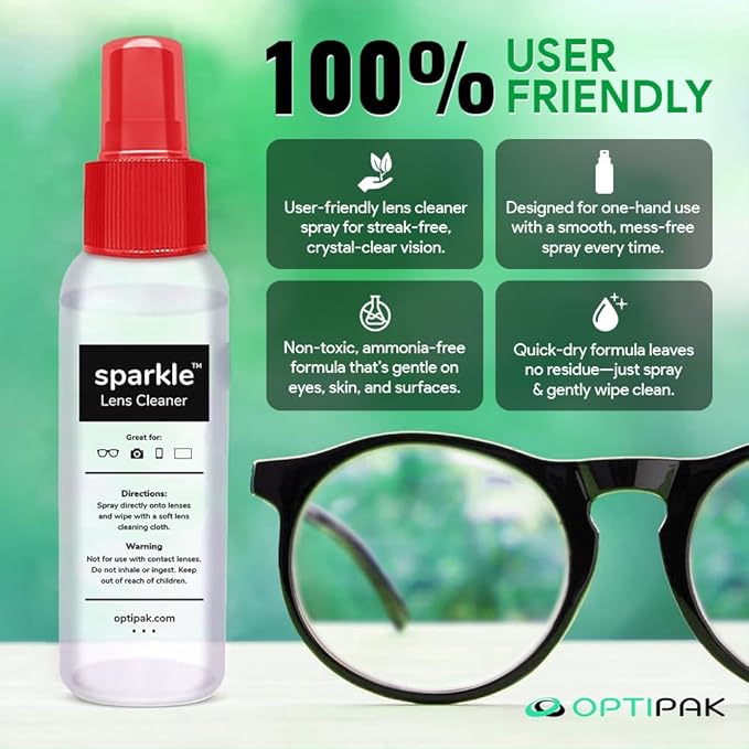 Sparkle Anti-Reflective Lens Cleaner Spray kit | (2) 1oz Glasses Cleaner Spray + (2) Microfiber Cloth for Eyeglasses, Sunglasses, Lenses, Screens and Camera Cleaning Kit (4 Piece Set)