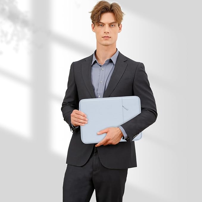 MOSISO Laptop Case 16 inch, 15-15.6 inch Laptop Sleeve Compatible with MacBook Pro 16 M4 M3 M2 M1, HP Acer Dell Lenovo ASUS Notebook, Polyester Vertical Computer Sleeve Bag with Pocket, Baby Blue