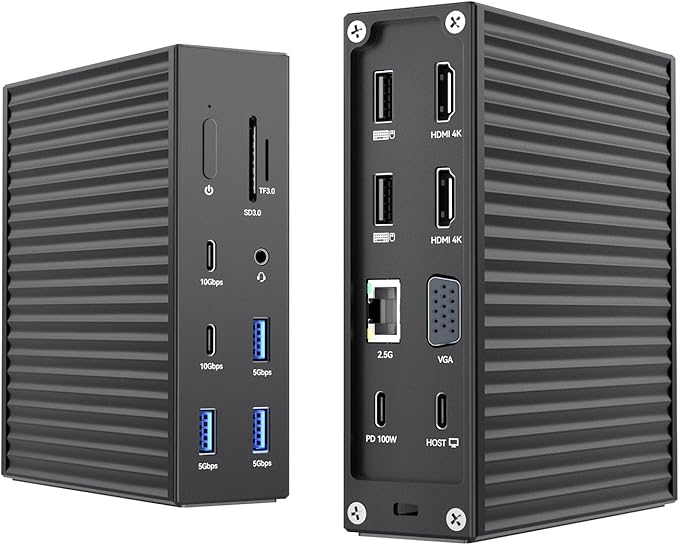 ACASIS USB C Docking Station Dual Monitor,16-in-1 Laptpop Docking Station with 2* HDMI,VGA,2.5G Ethernet,SD/TF,10Gbps USB-C 3.1,3.5mm Audio,PD100W,USBC Hub for MacBook/Dell/Lenovo/HP/ThinkPad (Black)