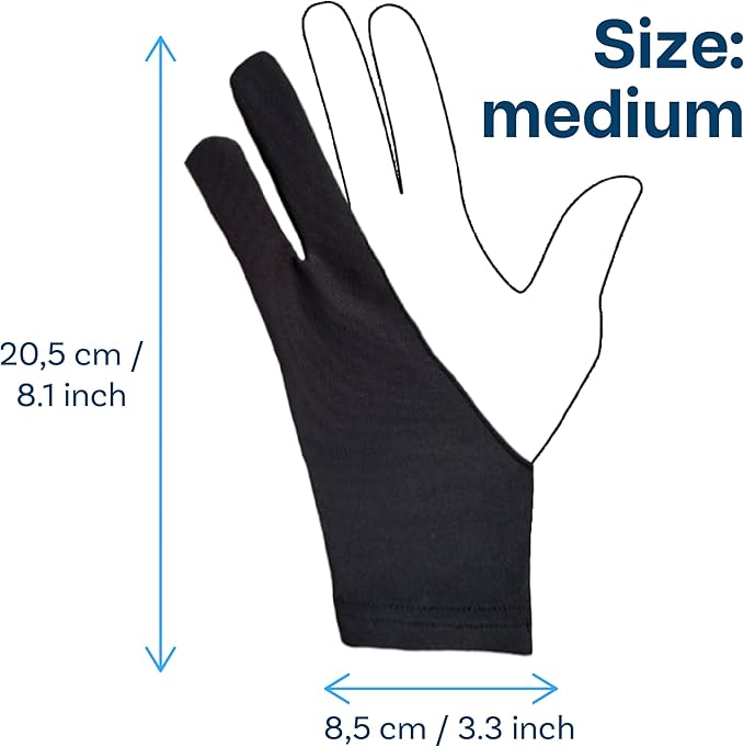 Drawing Glove for Digital Tablet and Sketching – by MMOBIEL – Model A 2-Finger Palm Rejection Artist Glove – Medium Size – Right and Left Hand Use