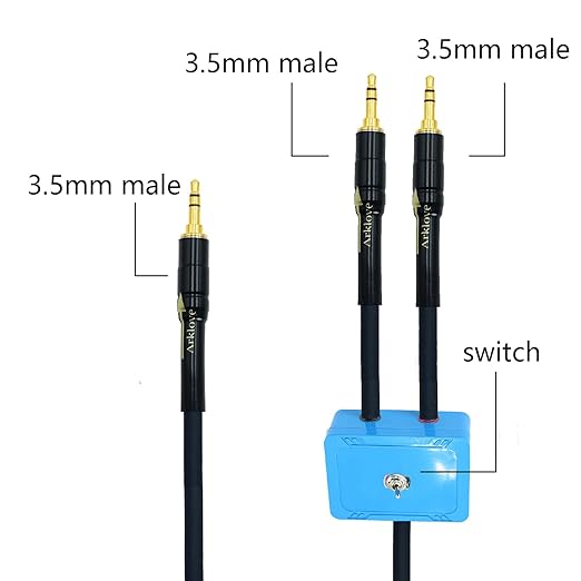 3ft Sound Channel swicher 1/8" aux Input 3.5mm Female to 2X 3.5 Output Switch Selector 2 in 1 Out R/L Stereo Audio 1 in 2 Out Stereo Audio Splitter with Phone pc Player