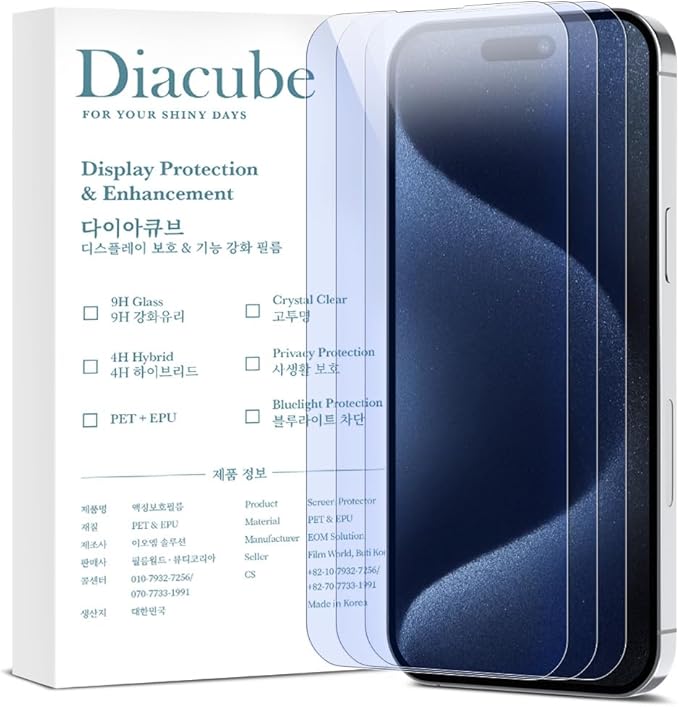 3-Pack Anti-Blue Light Matte Screen Protector For iPhone 15 Pro [Support Fingerprint Unlock] Anti-Glare, Anti-Fingerprint [Eye Protection] Bubble-Free Installation with Alignment Jig