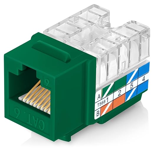 Everest 90° Angled RJ45 Cat6 Keystone Jacks 100-Pack in Green - Slim Profile Female RJ45 Connectors - Cat 6 Keystone Jack - Compatible with 90° Angled Speed Termination Tool - easyJACK (B094WB91H3)