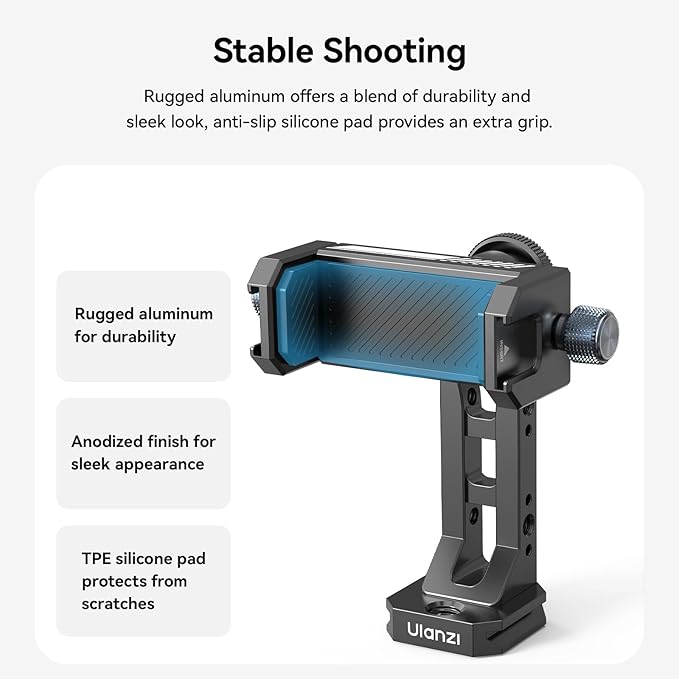 Ulanzi MA53 Metal Tripod Phone Mount, Smartphone Tripods Adapter with Arca Swiss/Uka Port, 2 Cold Shoe, 360° Cellphone Tripod Mount, iPhone Samsung Holder for Photo Video Vlogging Rig