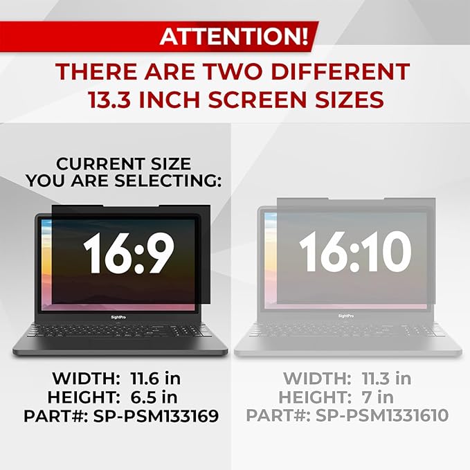Magnetic Laptop Privacy Screen 13.3 Inch 16:9 - Removable Computer Privacy Filter Shield and Protector