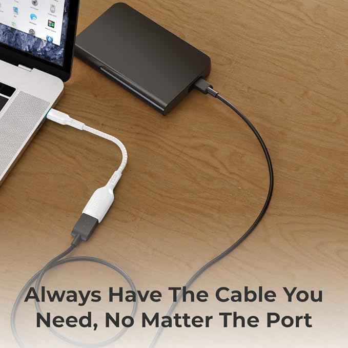 BLACK+DECKER USB C to USB A Adapter, USB C Male to USB Female Adapter Nylon Braid, Type C OTG Cable Compatible w/iPhone 16 15 Pro, MacBook Pro 2022/Air/Mini, iPad—2 Pack, 3" (White)