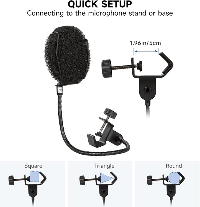Pop Filter for Microphone - Sponge Layered Pop Wind Screen with Enhanced Flexible 360° Gooseneck
