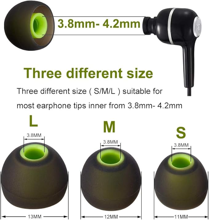 Earbud Tips Soft Silicone Earbuds Replacement Tips Fit for in-Ear Headphones(Inner Hole from 3.8mm - 4.2mm Earphones) 9 Pairs S/M/L