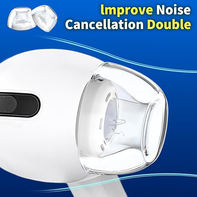 4 Pair Compatible with AirPods Pro 2nd/1st Generation Replacement Ear Tips,with Noise Reduction Hole & Built-in dust Guard Screen,for USB-C Charging Case with Cleaner kit -(4 Sizes XS/S/M/L)