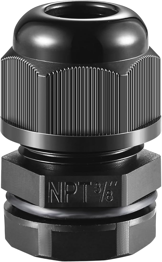 10 PCS 3/8"(5-10mm) NPT Nylon Cable Gland Joints with Gaskets, IP68 Adjustable Lock Nut Strain Relief Cord Grip Waterproof Cable Glands - UL Listed and RoHS Compliant