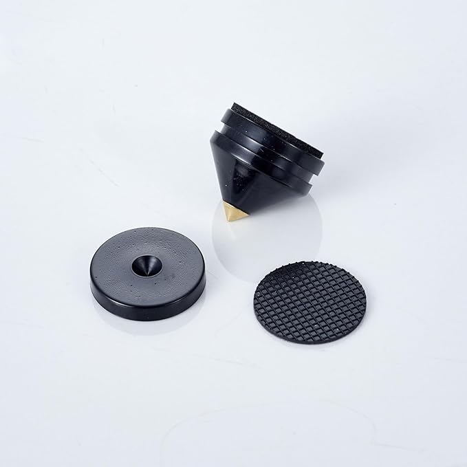 Speaker Spikes Floor Protectors 8pcs, Light Weight Shockproof Speaker Isolation Stand Feet for HiFi Amplifier, Subwoofer, DAC Recorder, Turntable, Cone Base Pad with Adhesive, Black