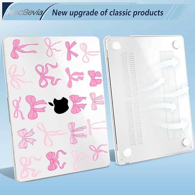 Compatible with MacBook Air 15 inch Case, M4 A3241/M3 A3114/M2 A2941 (Released 2025 to 2023), Hard Shell, Keyboard Cover, Screen Protector, Webcam Cover & Type-C Adapter, Pink Bows