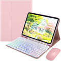 Rainbow Backlit Keyboard Case for iPad Pro 11 inch (4th/3rd/2nd/1st Gen) with Mouse and 7 Colors RGB Colorful Backlight Detachable Bluetooth Keyboard Cover,Pink