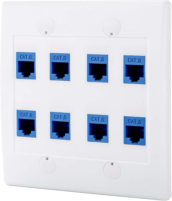 Cat6 Keystone Ethernet Wall Plate Female to Female - White (8 Port)