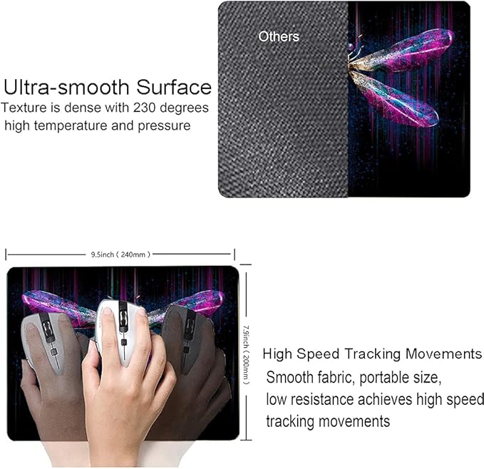 Hokafenle Mouse Pad, Purple Dragonfly Mouse Pad, Square Custom Mouse Mat Waterproof Mousepad Non-Slip Rubber Base MousePads for Office Home Laptop