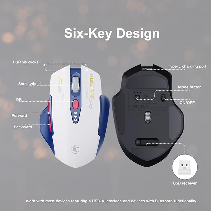 Bluetooth Mouse,[Upgraded] Multi-Device Wireless Mouse Rechargeable,Visible Battery Level,Tri-Mode (BT 5.0/4.0+2.4G Hz), 4 Adjustable DPI,Coldless Mice for Laptop and PC,Bluewhite