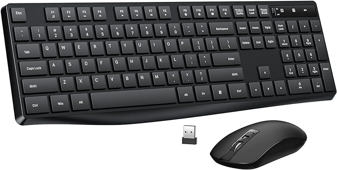 Wireless Keyboard and Mouse Combo, Lovaky 2.4G Full-Sized Ergonomic Keyboard Mouse, 3 DPI Adjustable Cordless USB Keyboard and Mouse, Quiet Click for Computer/Laptop/Windows/Mac (1 Pack, Black)