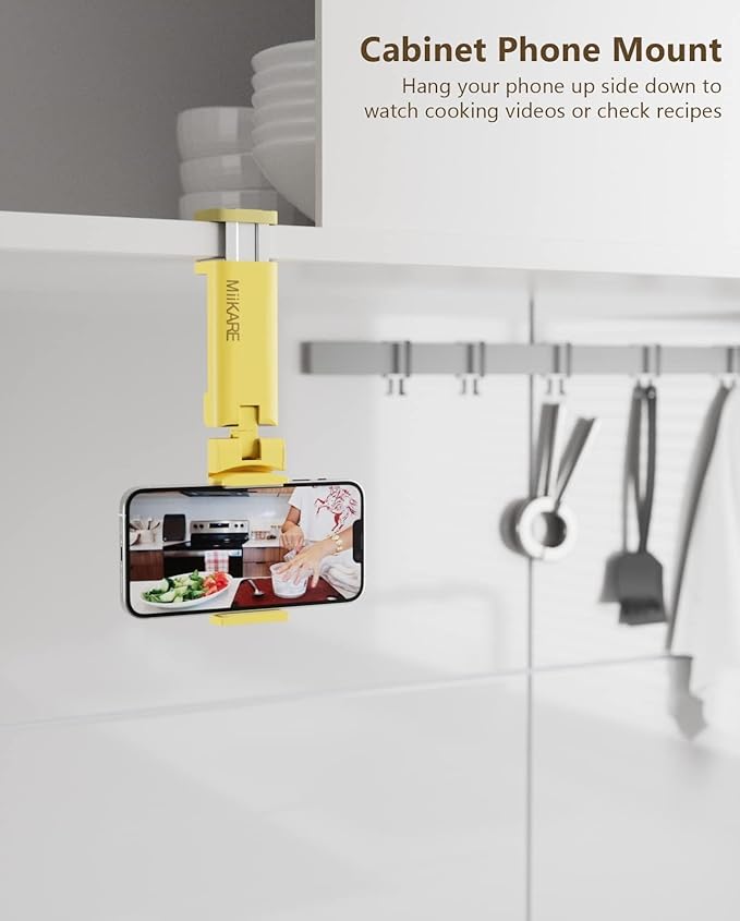 MiiKARE Airplane Travel Essentials Phone Holder, Universal Handsfree Phone Mount for Flying with 360 Degree Rotation, Accessory for Airplane, Travel Must Haves Phone Stand for Desk, Yellow