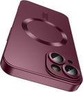 Magnetic for iPhone 14 Case [Compatible with MagSafe][Built-in Camera Lens Protector] Slim Soft Silicone Bumper Shockproof Metallic Luster Phone Case (Burgundy)