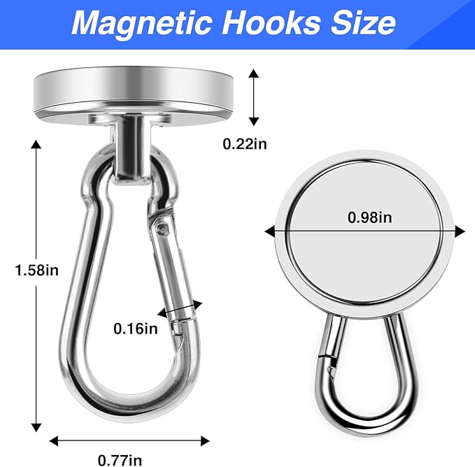 LOVIMAG Strong Magnetic Hooks, 70LBS Heavy Duty Magnet Hooks Strong Neodymium Magnets with Carabiner Hook, Hook Magnets with Swivel for Hanging, Cruise, Grill, Kitchen, Refrigerator - 12 Pack