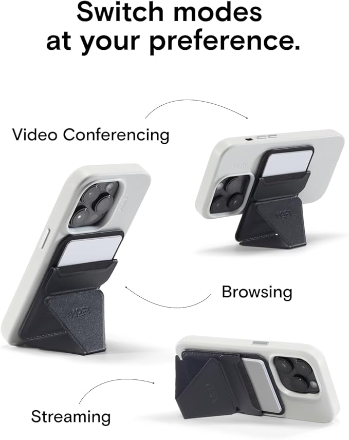 MOFT Magnetic Wallet Stand Compatible with iPhone 16/15/14/13/12 Series, Angle Adjustment & Magsafe Compatible MOVAS Phone Stand,Jet Black