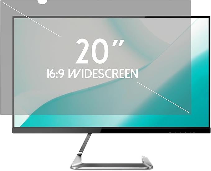 20 Inch Desktop Privacy Screen Shield for 16:9 Wide Monitor - Anti Glare Computer Privacy Screen Cover | Blue Light Blocking Screen Protector | Scratch Resistant UV Filter | Attachment Type