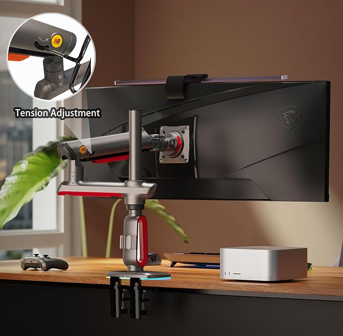 RGB Gaming Monitor-Arm for Flat/Ultrawide/Curved Monitors 32 to 60 inch, Heavy Duty Stand Load up to 20 kg, VESA 75/100 mm Monitor-Mount L70