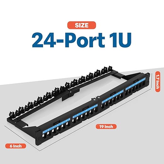 Everest 24 Port Keystone Patch Panel (4-Pack) - Removable 6-Port Panels - Use with Slim Profile Keystones ONLY (Wider Jacks May not fit Side by Side) - with Adjustable Rear Cable Management Bar