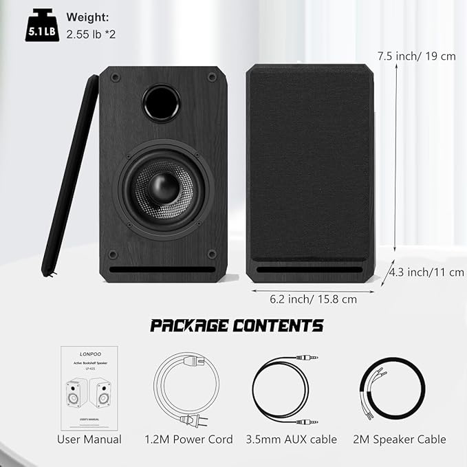 LONPOO Plug-N-Play Gaming Computer Speaker for Desktop and PC, 30W RMS Active Bookshelf Speaker with 3-Inch Full Range Speaker,Support Bluetooth 5.3, USB Playback,Aux-in and 3.5mm Earphone Port,Sliver