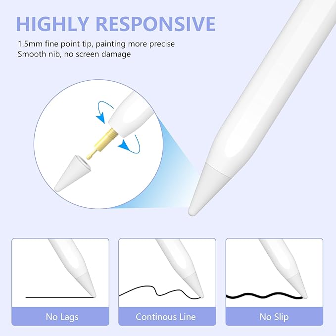 Stylus Pen for iPad 2018-2023 with Palm Rejection, Active Pencil for iPad 10th/9th/8th/7th/6th Generation, for iPad Pro 11/12.9 inch, for iPad Air 5th/4th/3th, for iPad Mini 6th/5th Gen(Sky Grey)